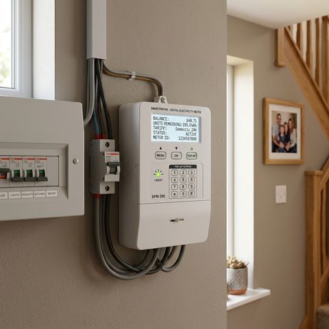 Prepaid electricity meter installed with proper connections and access