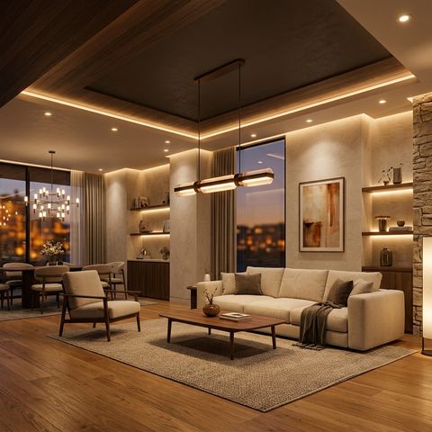 Elegant interior lighting design with modern fixtures in a luxury residential setting