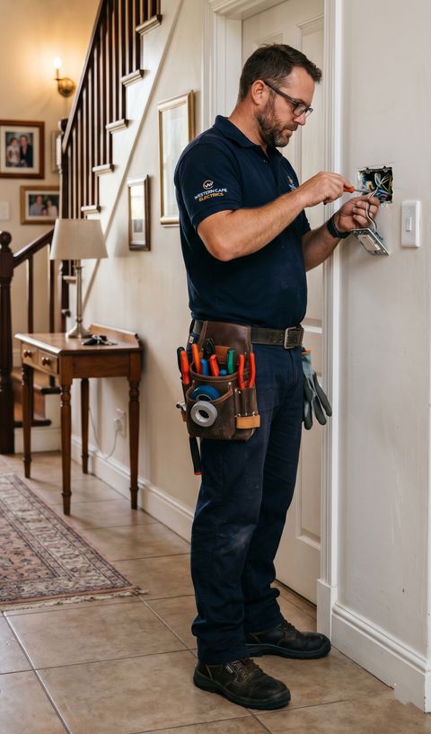 Electrician fixing outlet
